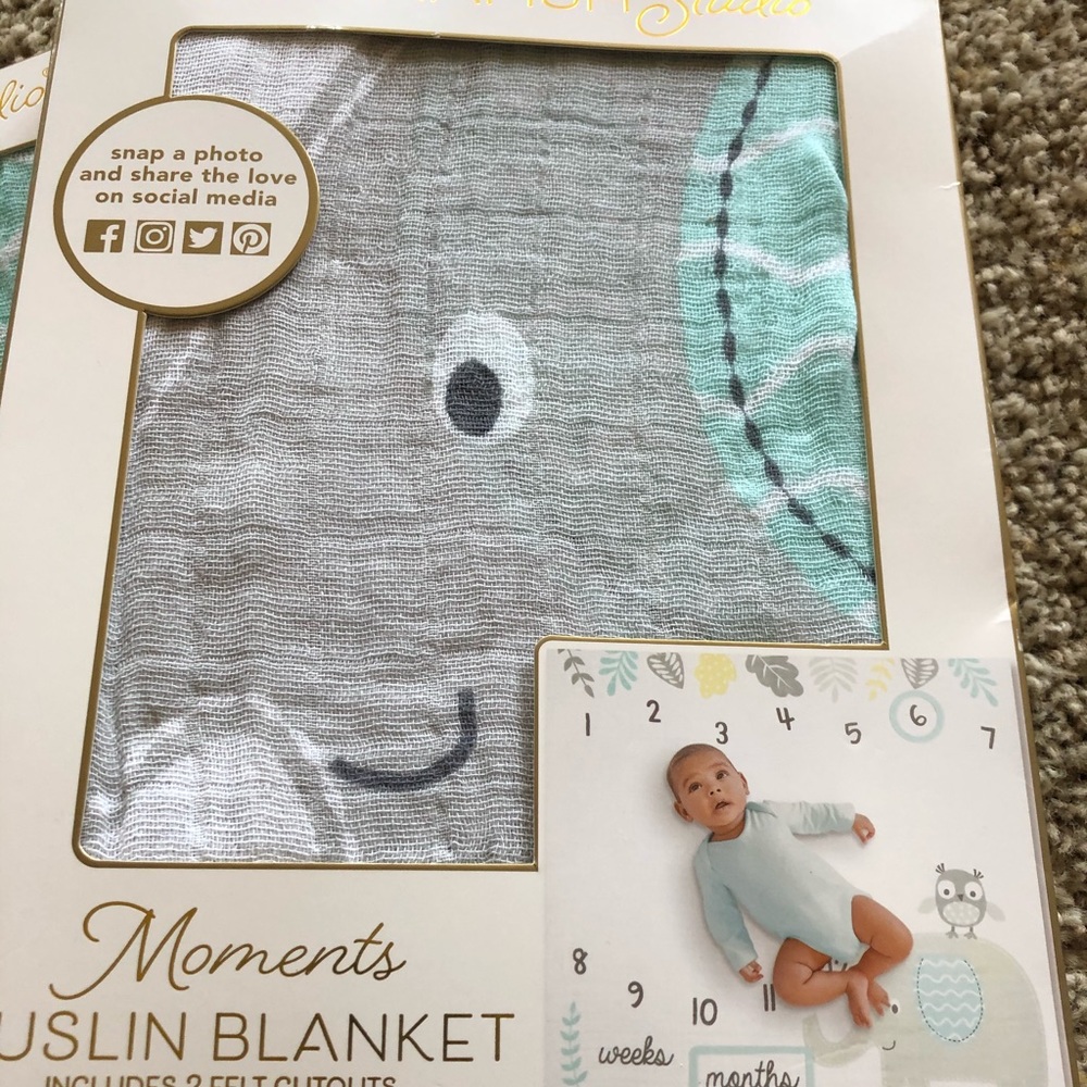 New Muslin baby moments blanket elephant
